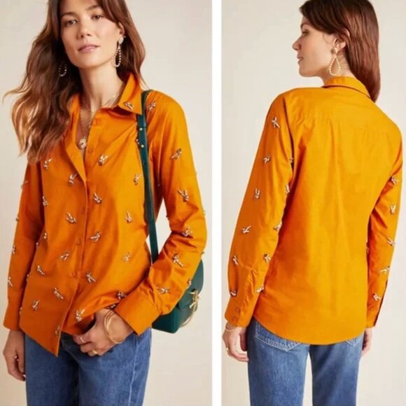 Anthropologie Dhruv Kapoor Lola Beaded Button Down, Sz S - Freshly Dry Cleaned! - Picture 6 of 6